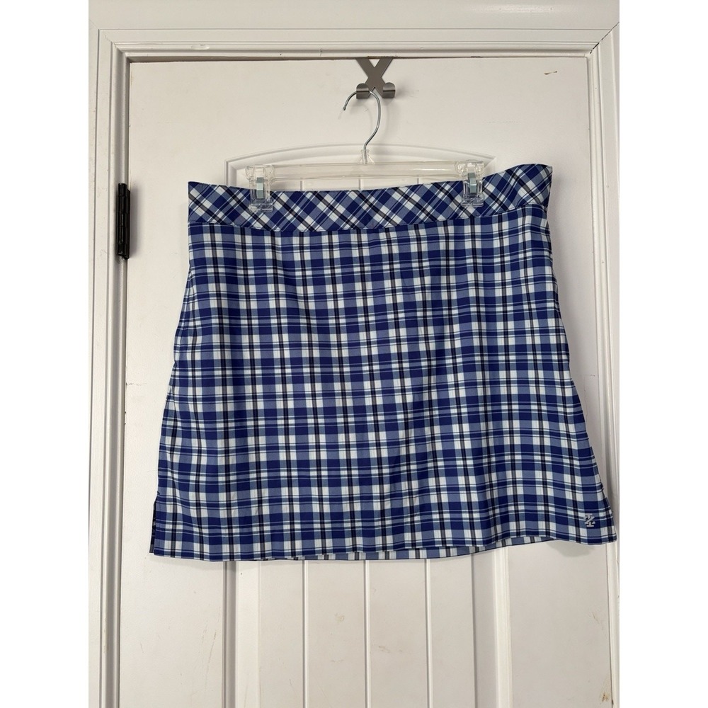 IZOD Gold Women's Golf Skort In Blue Plaid Size 12 Pockets Side Zip